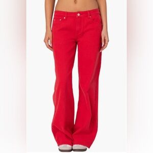 Edikted Roman Flare Jeans Red Wide Leg NWT Women's Size Medium‎ 6